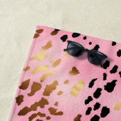 Girly Glam Roze Goud Zwart Leopard Print Strandlaken (In situ)