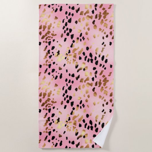 Girly Glam Roze Goud Zwart Leopard Print Strandlaken (Voorkant)