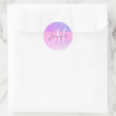 Girly Glam Roze Paarse Glitter Monogram Naam Ronde Sticker (Tas)