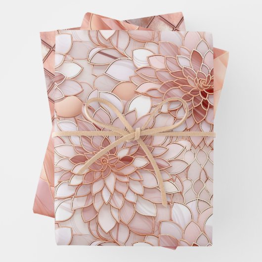 Girly Glam Roze Rose Goud Bloemen Inpakpapier Vel (In situ)