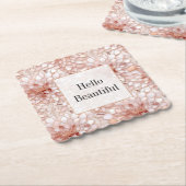 Girly Glam Roze Rose Goud Bloemen Kartonnen Onderzetters (Gebogen)