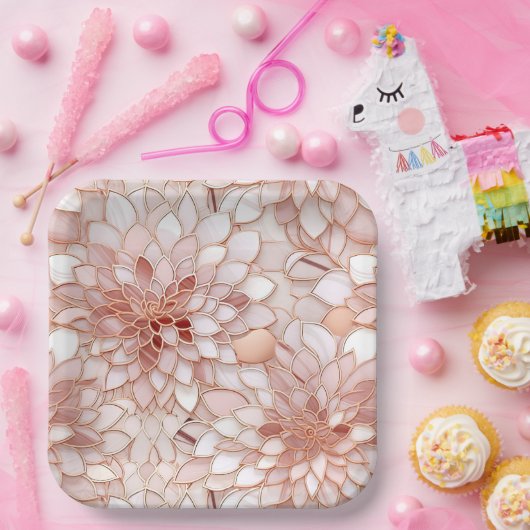 Girly Glam Roze Rose Goud Bloemen Papieren Bordje (Feest)