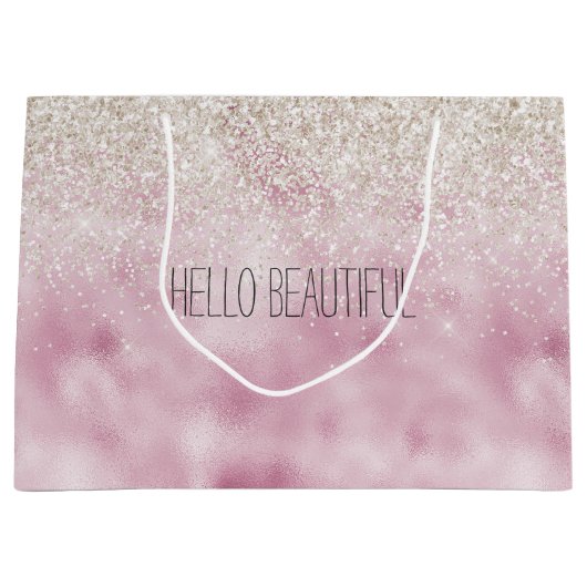 Girly Glam Roze Wit Glitter Sparkle Groot Cadeauzakje (Voorkant)