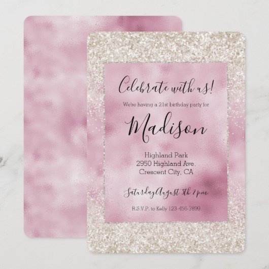 Girly Glam Roze Wit Glitter Sparkle Kaart (Voorkant / Achterkant)