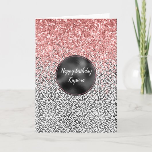 Girly Glam Roze Zwart Wit Luipaard Print Glitter Kaart (Voorkant)