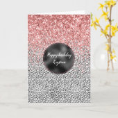 Girly Glam Roze Zwart Wit Luipaard Print Glitter Kaart (Gele Bloem)