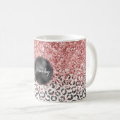Girly Glam Roze Zwart Wit Luipaard Print Glitter Koffiemok (Voorkant rechts)