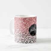 Girly Glam Roze Zwart Wit Luipaard Print Glitter Koffiemok (Voorkant links)