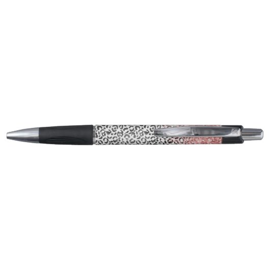 Girly Glam Roze Zwart Wit Luipaard Print Glitter Pen (Achterkant)