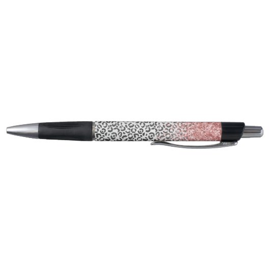 Girly Glam Roze Zwart Wit Luipaard Print Glitter Pen (Bodem)