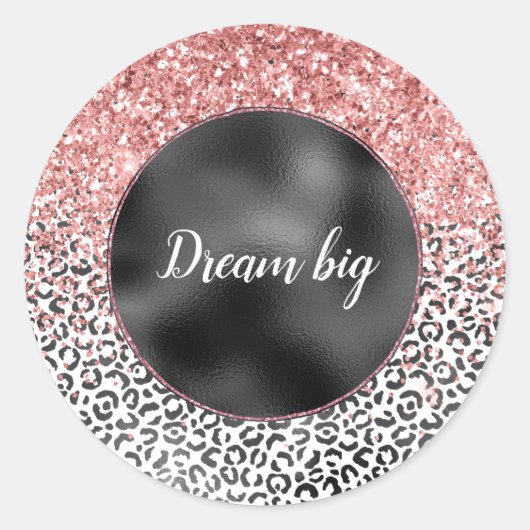 Girly Glam Roze Zwart Wit Luipaard Print Glitter Ronde Sticker (Voorkant)