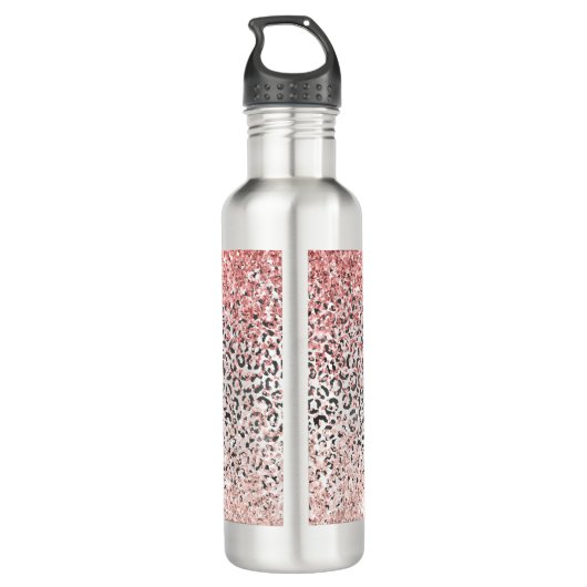 Girly Glam Roze Zwart Wit Luipaard Print Glitter Waterfles (Achterkant)