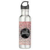 Girly Glam Roze Zwart Wit Luipaard Print Glitter Waterfles (Voorkant)