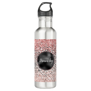 Girly Glam Roze Zwart Wit Luipaard Print Glitter Waterfles