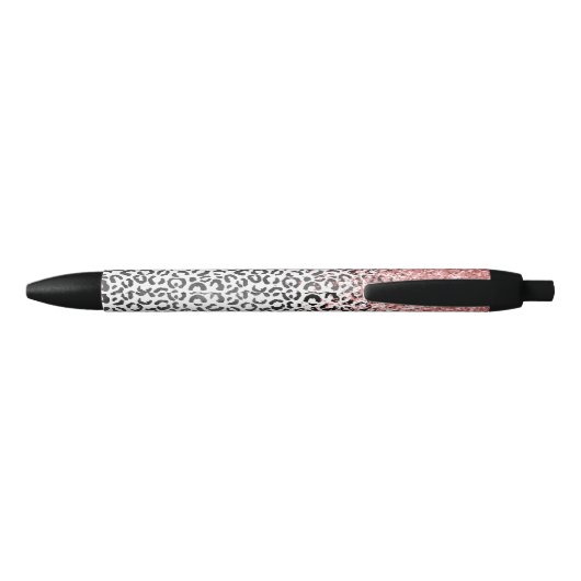 Girly Glam Roze Zwart Wit Luipaard Print Glitter Zwarte Inkt Pen (Achterkant)