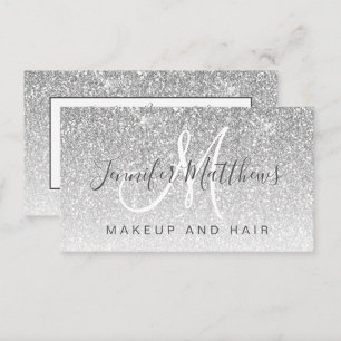Girly Glam Silver Glitter Makeup Artist Hair Salon Visitekaartje