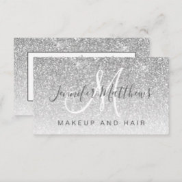 Girly Glam Silver Glitter Makeup Artist Hair Salon Visitekaartje