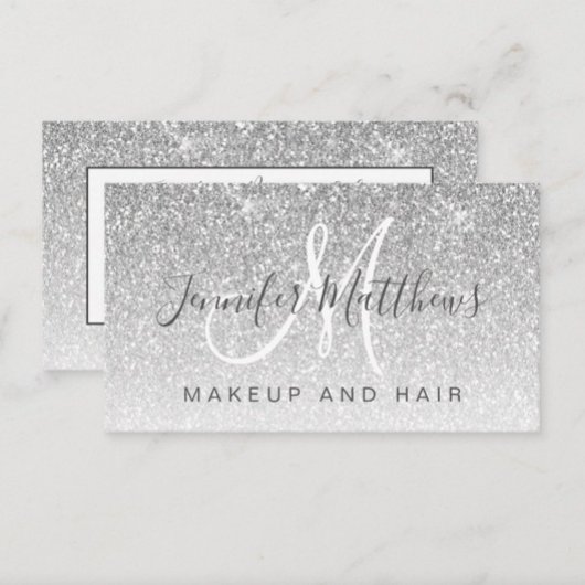 Girly Glam Silver Glitter Makeup Artist Hair Salon Visitekaartje
