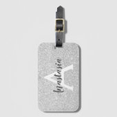 Girly Glam Silver Glitter Sparkles Monogram Bagagelabel (Voorkant (verticaal))