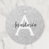Girly Glam Silver Glitter Sparkles Monogram Bedankjes Labels (Achterkant)