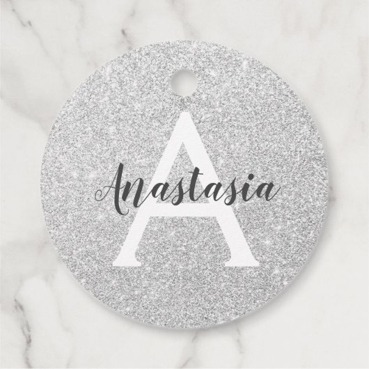 Girly Glam Silver Glitter Sparkles Monogram Bedankjes Labels (Achterkant)