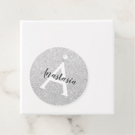 Girly Glam Silver Glitter Sparkles Monogram Bedankjes Labels (In situ)