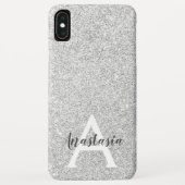 Girly Glam Silver Glitter Sparkles Monogram Case-Mate iPhone Case (Achterkant)