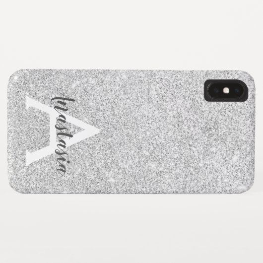 Girly Glam Silver Glitter Sparkles Monogram Case-Mate iPhone Case (Achterkant (horizontaal))