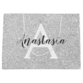 Girly Glam Silver Glitter Sparkles Monogram Groot Cadeauzakje (Voorkant)