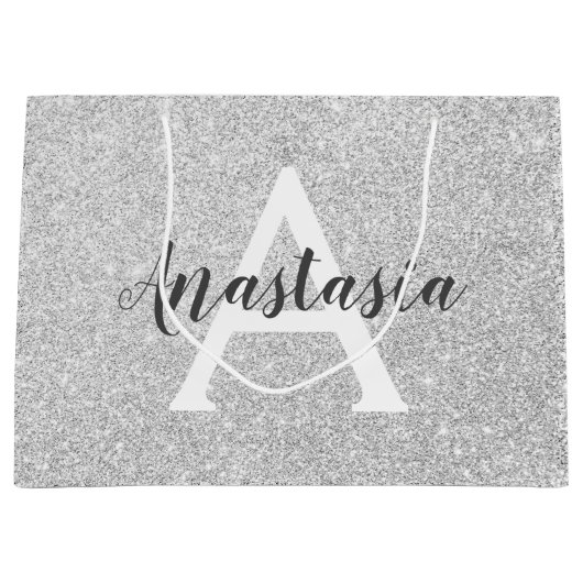 Girly Glam Silver Glitter Sparkles Monogram Groot Cadeauzakje (Voorkant)