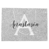 Girly Glam Silver Glitter Sparkles Monogram Groot Cadeauzakje (Achterkant)