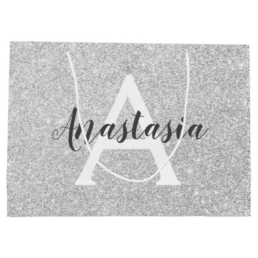 Girly Glam Silver Glitter Sparkles Monogram Groot Cadeauzakje (Achterkant)