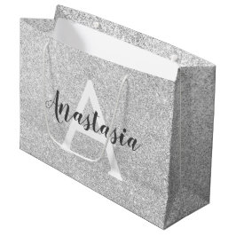 Girly Glam Silver Glitter Sparkles Monogram Groot Cadeauzakje