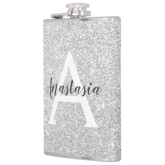 Girly Glam Silver Glitter Sparkles Monogram Heupfles (Links)