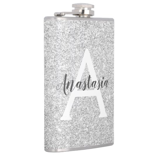 Girly Glam Silver Glitter Sparkles Monogram Heupfles (Rechts)