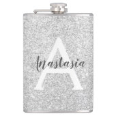 Girly Glam Silver Glitter Sparkles Monogram Heupfles (Voorkant)