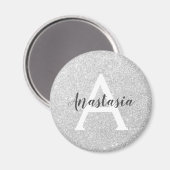 Girly Glam Silver Glitter Sparkles Monogram Magneet (Voorkant / Achterkant)