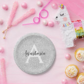 Girly Glam Silver Glitter Sparkles Monogram Papieren Bordje (Feest)