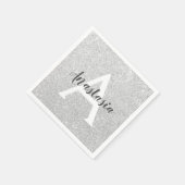Girly Glam Silver Glitter Sparkles Monogram Servet (Hoek)