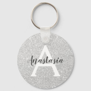 Girly Glam Silver Glitter Sparkles Monogram Sleutelhanger