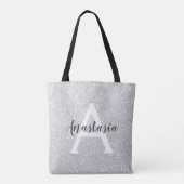 Girly Glam Silver Glitter Sparkles Monogram Tote Bag (Achterkant)