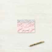Girly Glam Silver Pink Heart, gepersonaliseerd Post-it® Notes (Op bureau)