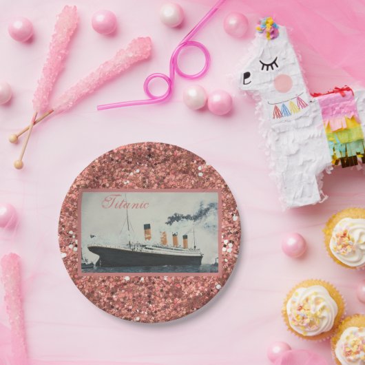 Girly Glam Titanic Roos Gold Glitter Papieren Bordje (Feest)