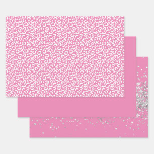 Girly Glam White Pink Leopard Print Inpakpapier Vel