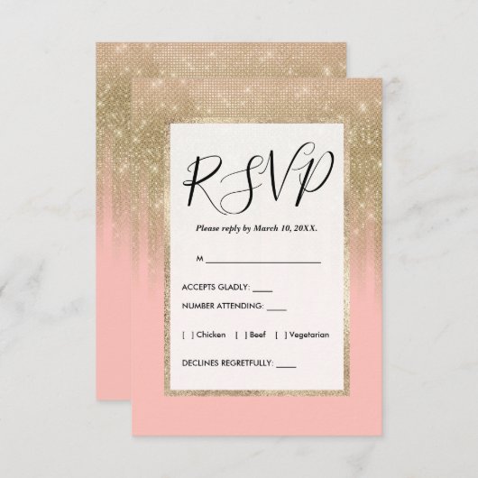 Girly Glamorous Pink Gold Glitter Gestreepte Gradi Informatiekaartje (Voorkant / Achterkant)