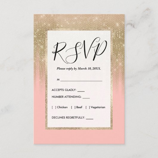 Girly Glamorous Pink Gold Glitter Gestreepte Gradi Informatiekaartje (Voorkant)