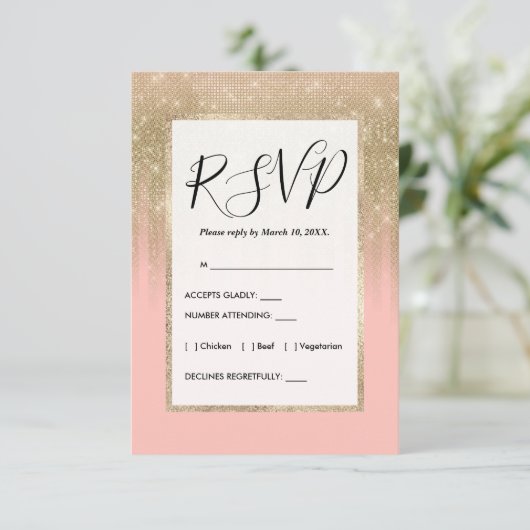Girly Glamorous Pink Gold Glitter Gestreepte Gradi Informatiekaartje (Staand voorkant)
