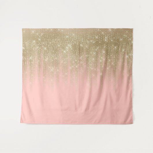 Girly Glamorous Pink Gold Glitter Gestreepte Gradi Wandkleed (Voorkant (horizontaal))