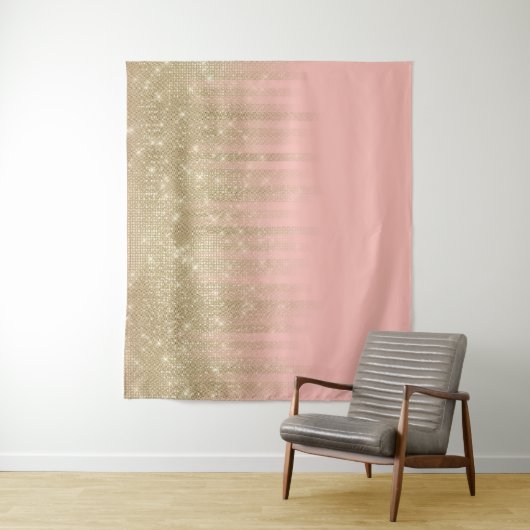 Girly Glamorous Pink Gold Glitter Gestreepte Gradi Wandkleed (In situ)