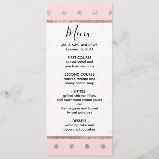 Girly Glamorous Pink Silver Glitter Polka Dots Menu (Voorkant)